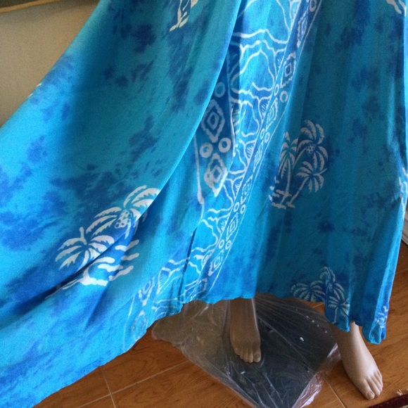 Bohemian Tie Dye Maxi Dress, Halter Backless, Asymmetrical Swim Cover Up Turq OS - Picture 14 of 16